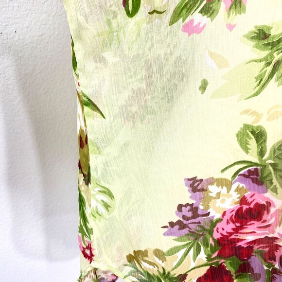 Soft Surrounding Chartreuse Floral Blouse XL Button Front Long Sleeves V-Neck - Picture 11 of 13